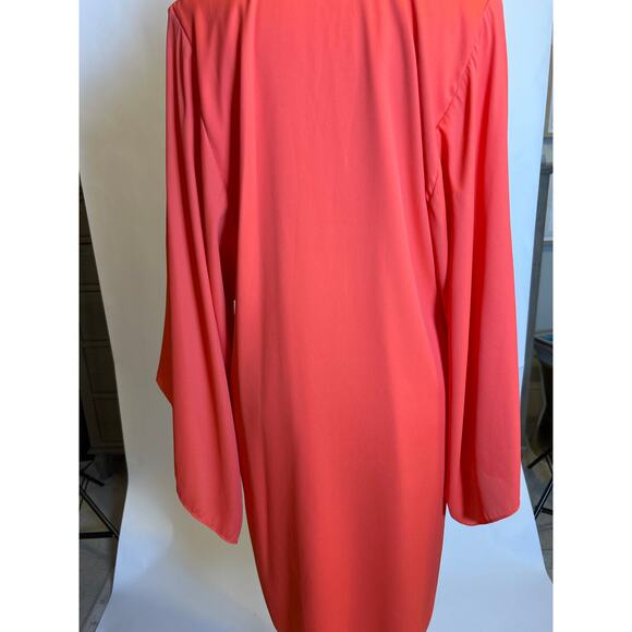 Elaine Turner | Coral/Orange Wide Sleeve V Neck Flowy Tunic Dress | Small - Picture 11 of 13